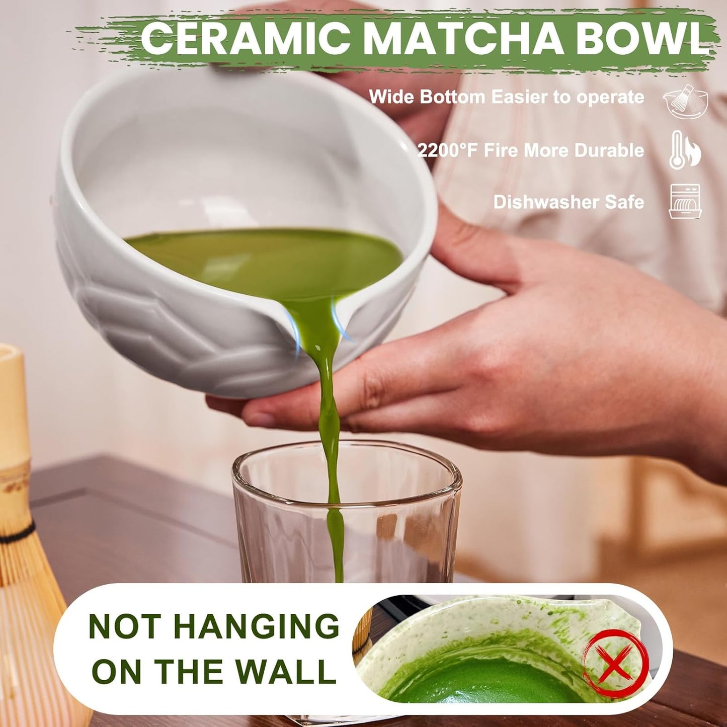 Matcha Whisk Set, Sakura Blue Ceramic Matcha Set Includes Matcha Bowl, Matcha Whisk (Chasen) and Holder, Sifter, Bamboo Scoop & Spoon - 6 Pcs Matcha Kit for Matcha Lovers