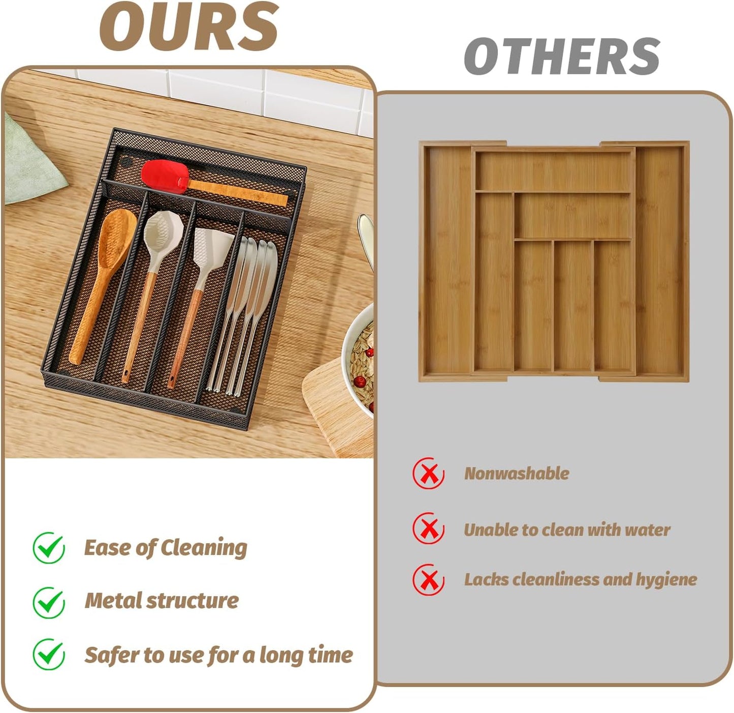 Sedegn Silverware Organizer Metal Mesh, Large Drawer Organizer, Utensil Cutlery Tray for kitchen drawers, Flatware Organizer with 6 Compartment, Black (11.3”*16“)