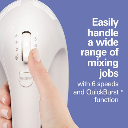Hamilton Beach 6-Speed Electric Hand Mixer with Whisk, Dough Hooks and Easy Clean Beaters, Powerful 275 Watt Motor, Snap-On Storage Case, Black