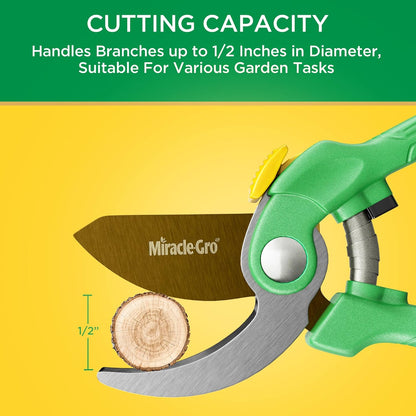 Miracle-Gro 8 in. All-Purpose Steel Garden Utility Shears with Serrated Blades – Comfort Grip Yard and Garden Scissors for Pruning Plants, Flowers, and Herbs