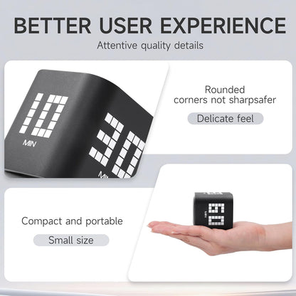 Rotating Productivity Timer 5, 25, 10, 50 Minutes Preset, Desk Cube w/Gravity Sensor for ADHD, Mute Functions, Ideal for Work, Study, Kitchen, Back to School (1, Wood Grain Finish)