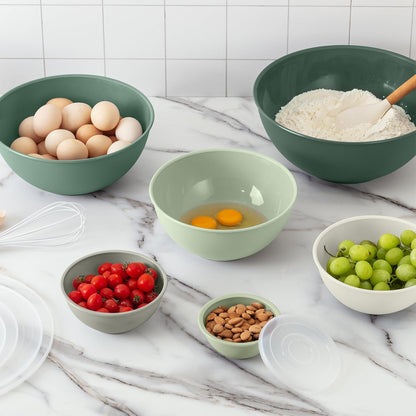 COOK WITH COLOR Mixing Bowls with Lids - 12 Piece Plastic Nesting Bowls Set includes 6 Prep Bowls and 6 Lids, Microwave Safe Mixing Bowl Set, Black Embossed - Colors B