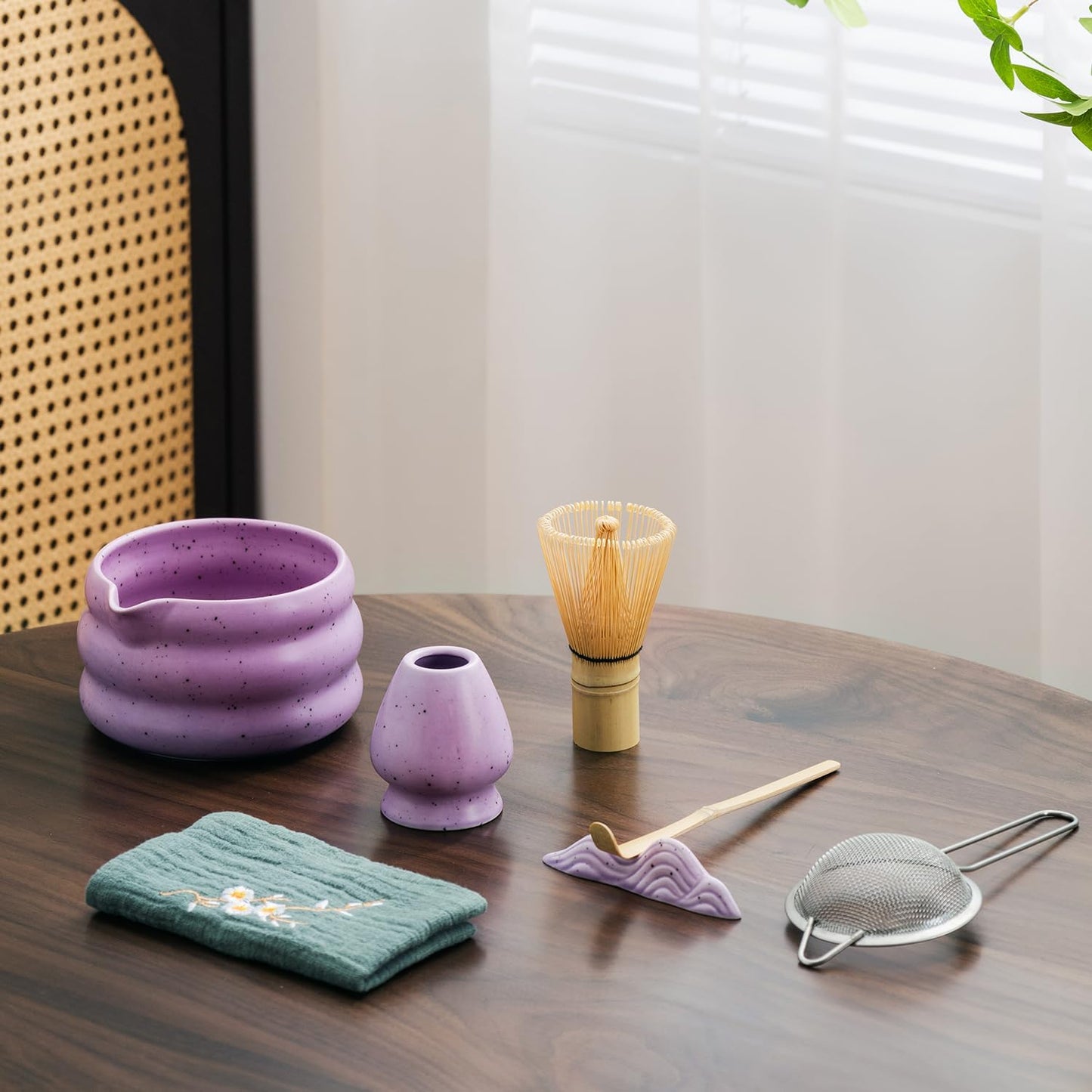 7Pcs Japanese Matcha Tea Set, Matcha Kit with Matcha Bowl (with Pouring Spout), Matcha Whisk, Whisk Holder, Strainer - Elegant Matcha Set for Gifting and Personal Use, Gift Box Packaging