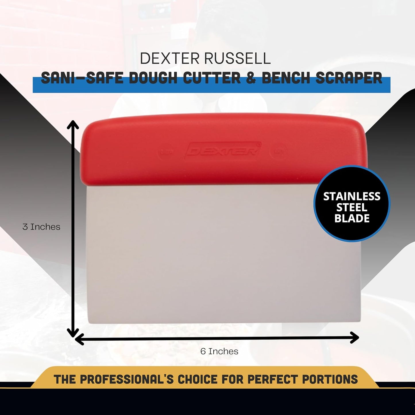 Dexter-Russell 17303R 6" x 3" Dough Cutter and Scraper, Stainless Steel Blade with Slip-Resistant Red Polypropylene Handle, Pastry Prep Tool for Bakeries, NSF Certified, Made in USA