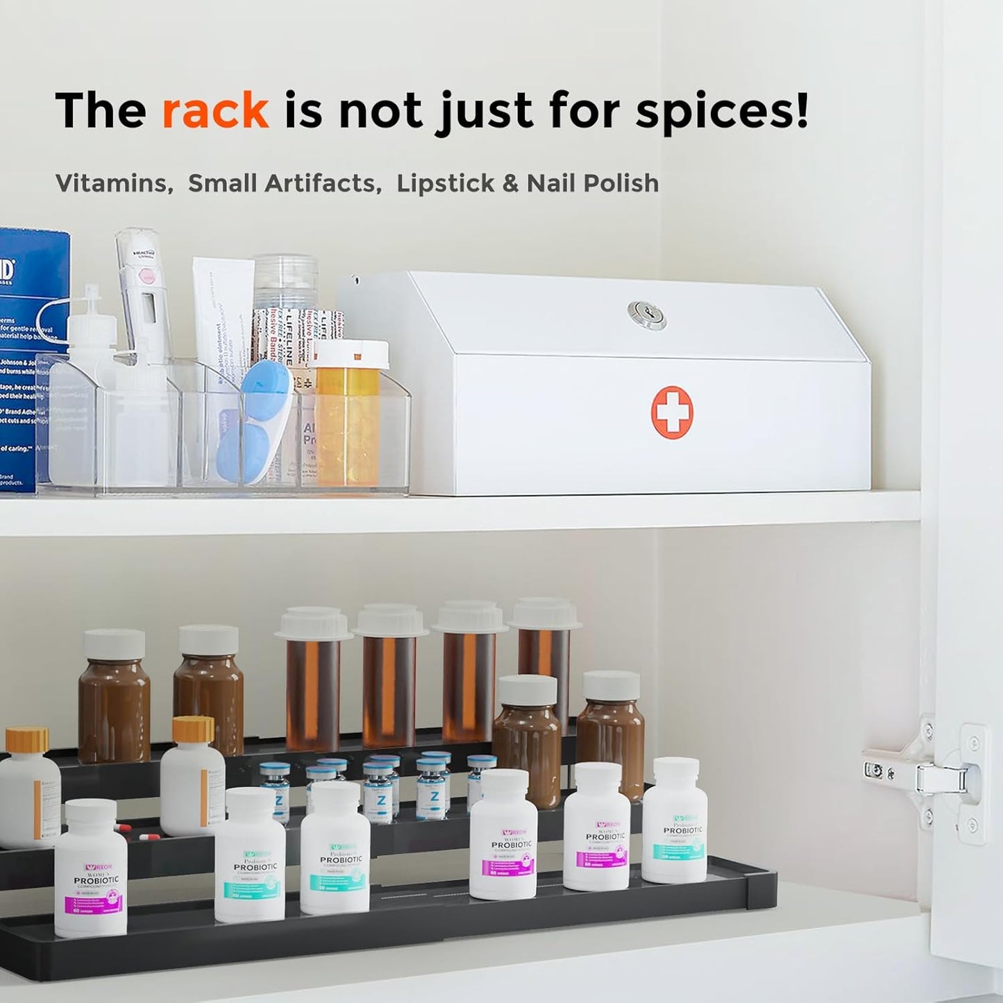 Expandable Spice Rack Organizer for Cabinet - 3 Tier Adjustable Cabinet Spice Organizer Easy Visibility - Spice Organizer for Cabinet Countertop Cupboard Pantry Organization (White)