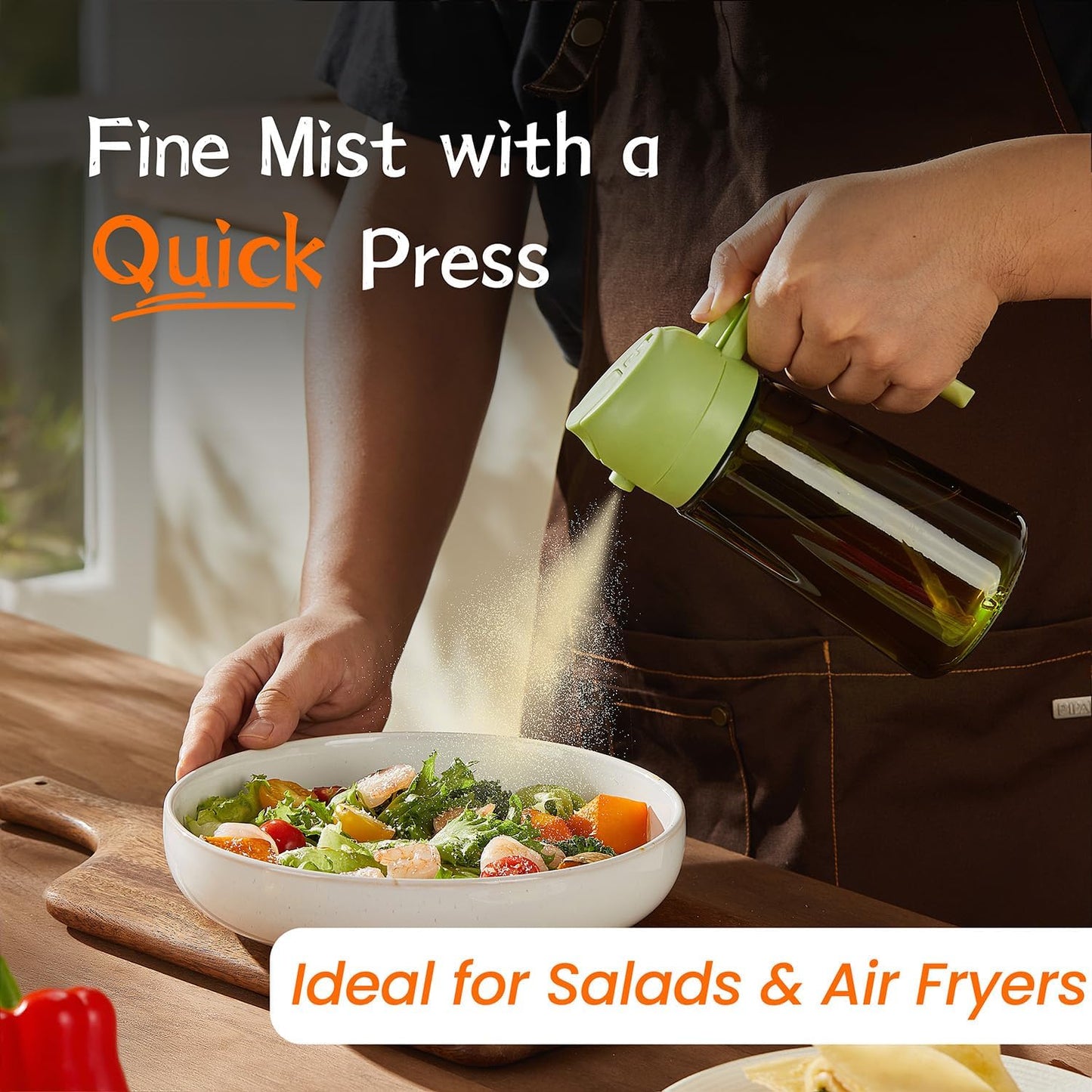 TrendPlain - Original 16oz/470ml Olive Oil Dispenser Bottle for Kitchen Gadgets and Air Fryer Accessories - Olive Oil Sprayer for Cooking w/Stickers - Black