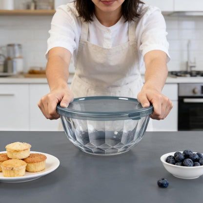 ENVTEK Thick Glass Mixing Bowls with Airtight Lids Set, 5-Piece Nesting Bowls for Baking & Meal Prep, BPA Free, Dishwasher Safe, 0.5/0.8/1.6/2.7/4.4 Quart - Gray