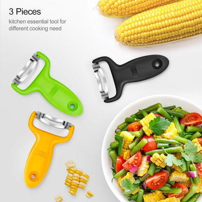 KITCHPOWER Corn Peeler, Corn Stripper, Corn Cob Peeling Tool, Stainless Steel Blades 3-Pack Yellow/Black/Green