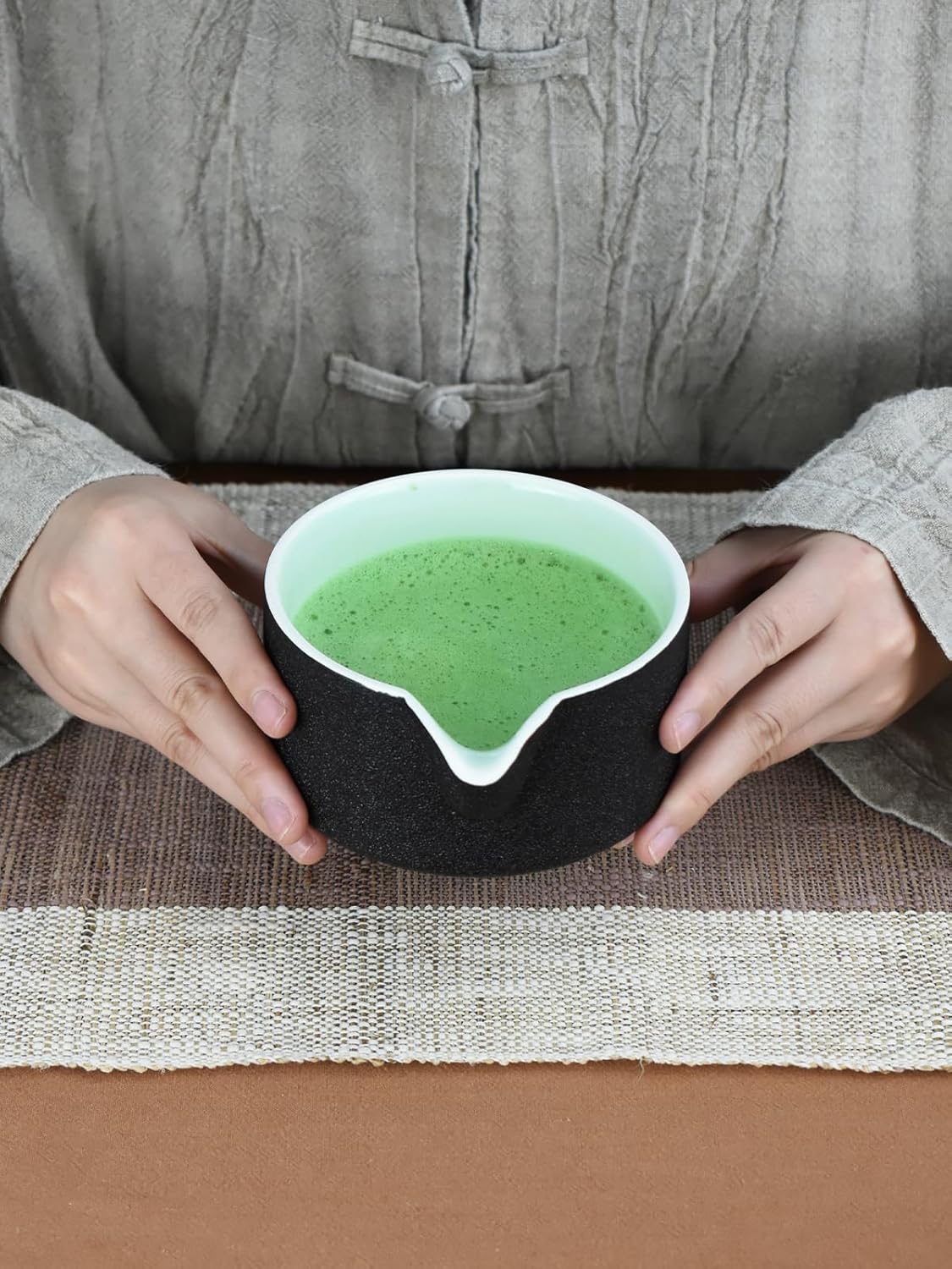 Artcome 4 Pcs Complete Matcha Ceremony Kit - Japanese Bowl With Pouring Spout, Whisk, Holder, Scoop - Tea Set for Making Usucha, Koicha and Latte (Green)