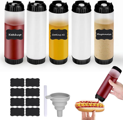 3pcs 20 oz Inverted Condiment Squeeze Bottles, Leak-proof Refillable Sauce Container for All Types Liquid, Plastic Squeeze Dispenser for Ketchup Mustard Mayo Honey Syrup Oil