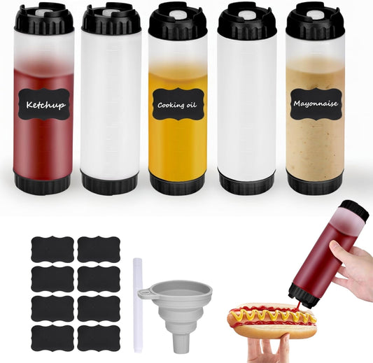 3pcs 20 oz Inverted Condiment Squeeze Bottles, Leak-proof Refillable Sauce Container for All Types Liquid, Plastic Squeeze Dispenser for Ketchup Mustard Mayo Honey Syrup Oil