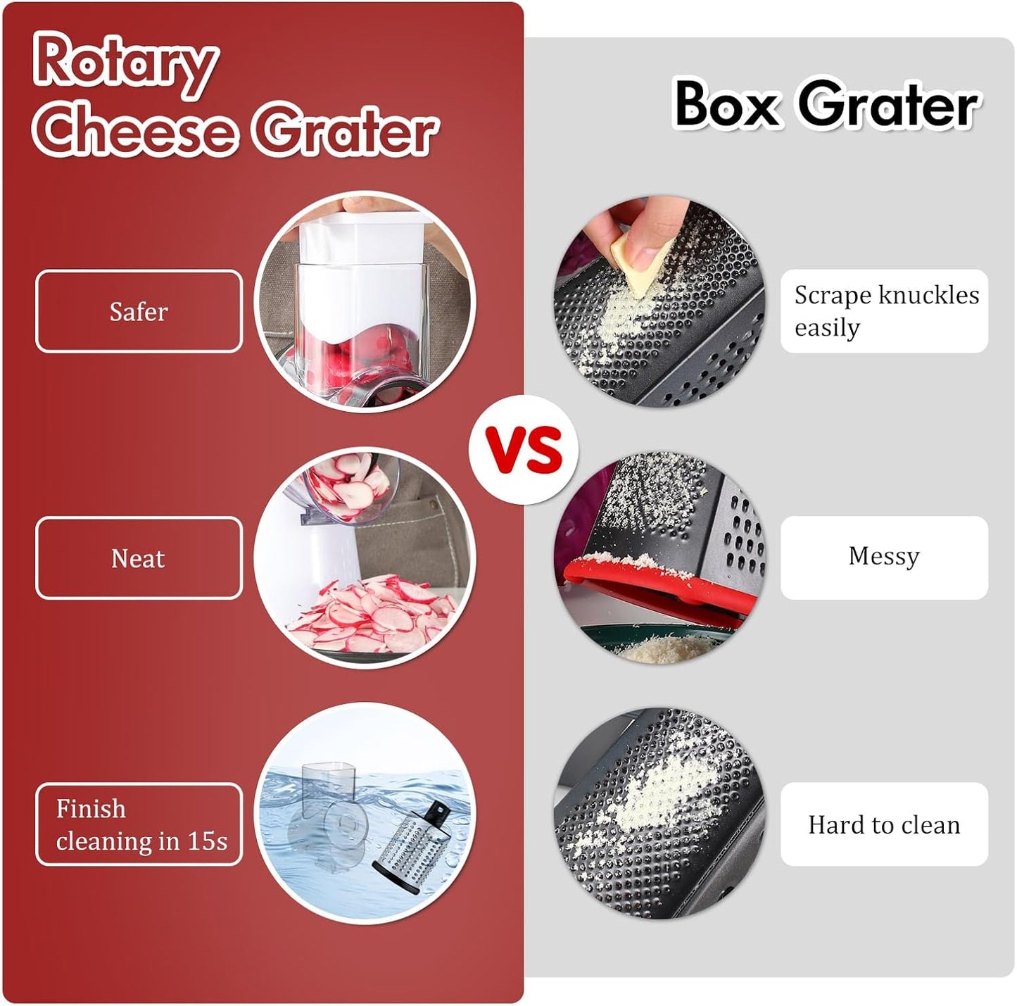 Ourokhome Rotary Cheese Grater Hand Crank, Kitchen Shredder Speed Mandolin Slicer Nut Grinder with Handle and Drum Blades for Cheese, Vegetable, Walnut, Chocolate, Potato, Carrot, 3 Blades, Dark Blue