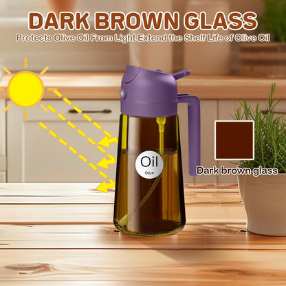 YARRAMATE 2Pcs 16oz/470ml Dark Brown Oil Sprayer for Cooking with Stickers, Food-grade Premium 2 in 1 Olive Oil Dispenser Bottle for Kitchen Gadgets, Air Fryer, Salad, Frying, BBQ (Black&OliveGreen)