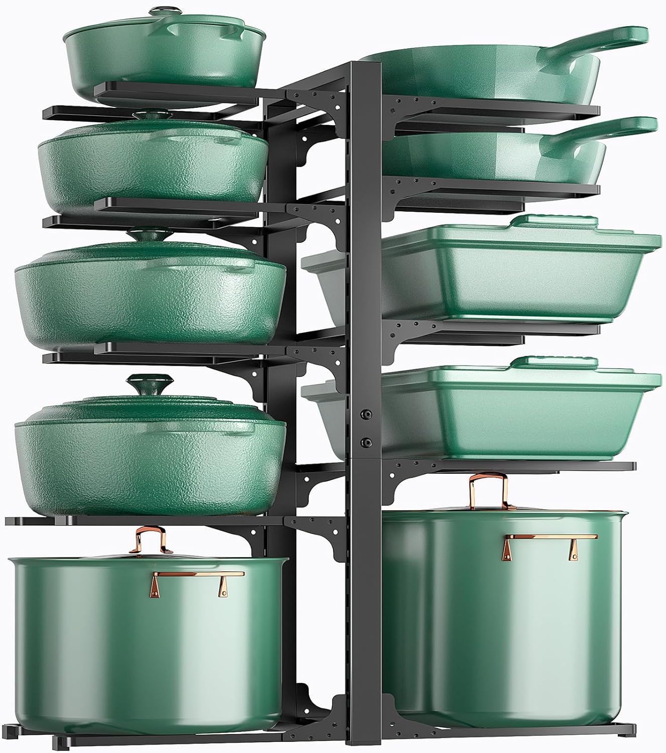 ORDORA Pots and Pans Organizer for Cabinet 16.61 Height, 8 Tier Pot Organizers Rack with 3 DIY Methods, Adjustable Pan Organizer under Cabinet Kitchen Organization and Storage