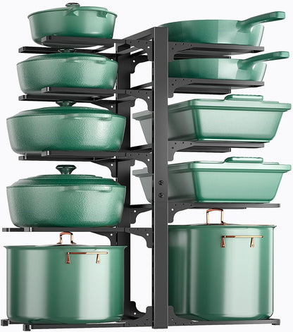 ORDORA Pots and Pans Organizer for Cabinet 16.61 Height, 8 Tier Pot Organizers Rack with 3 DIY Methods, Adjustable Pan Organizer under Cabinet Kitchen Organization and Storage