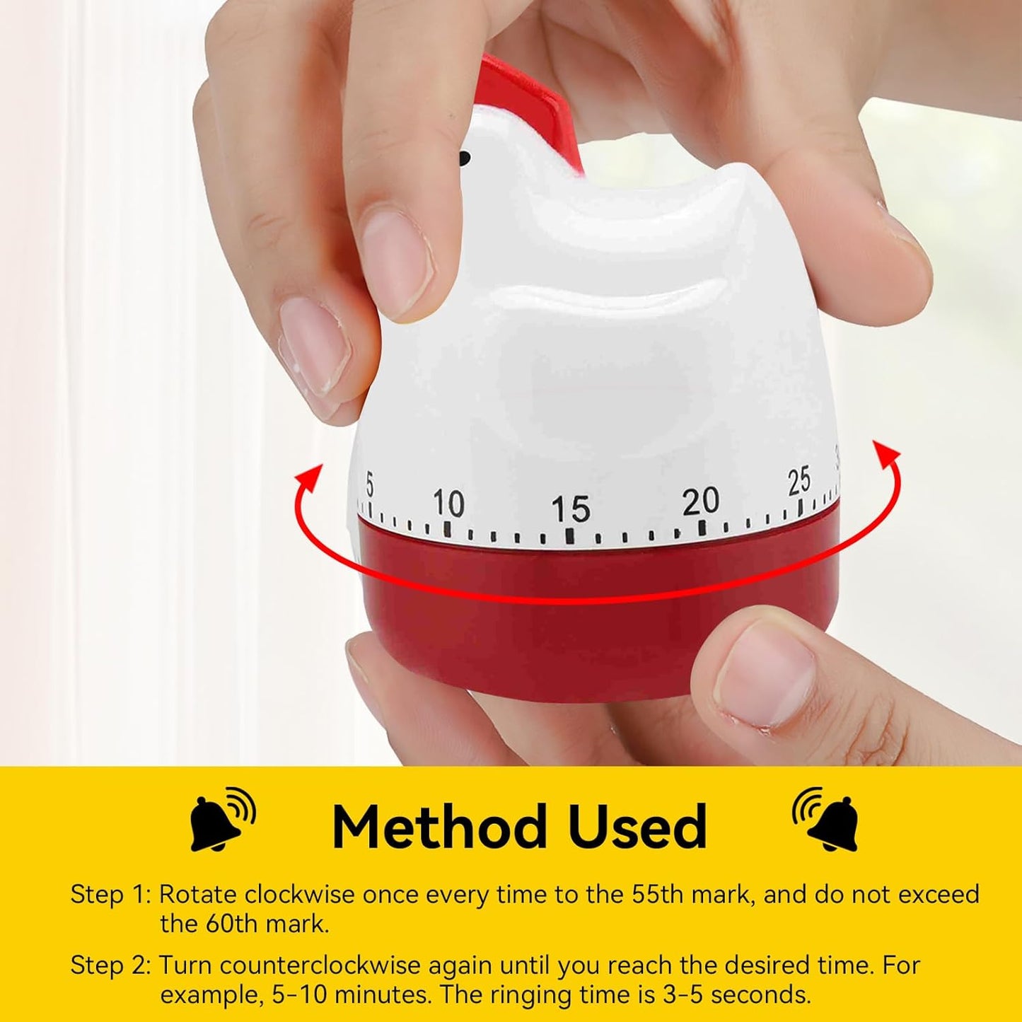 Cute Kitchen Timer, Mechanical Chicken Egg Timer 60 Minute Loud Alarm Manual Wind up Timer for Cooking Baking, Cute Animal for Classroom Home Kitchen, 2.5x3.2 Inch
