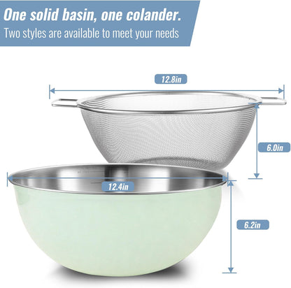 304 Stainless Steel Kitchen Colander Set, 3.5QT Colander with Handle and Bowl, 40 Mesh Fine Strainer, Fast Draining for Rice, Pasta, Fruits & Vegetables, Dishwasher Safe