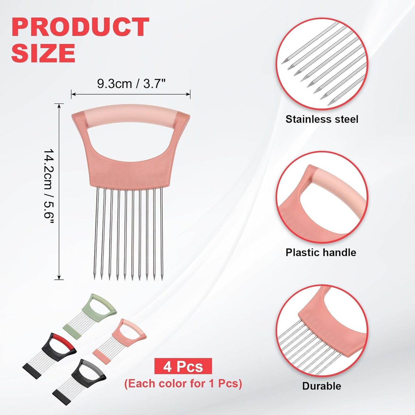 uxcell 4 Pcs Onion Slicer Holder, Stainless Steel Vegetable Cutting Holder Food Cutter Tool for Slicing Storing Onions Tomatoes Potatoes Avocados Apples, Black Red/Black Grey