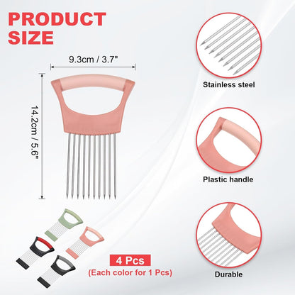 uxcell 4 Pcs Onion Slicer Holder, Stainless Steel Vegetable Cutting Holder Food Cutter Tool for Slicing Storing Onions Tomatoes Potatoes Avocados Apples, Black Red/Black Grey