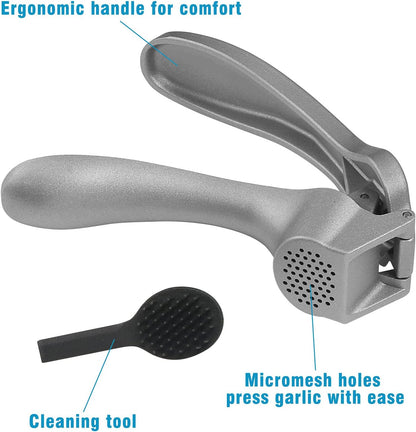 Garlic Press, Premium Garlic Mincer Set- Rust Proof, No Need To Peel, Easy-squeeze Ergonomic Handle, Professional Ginger Press, Garlic Crusher with Handy Cleaning Brush, Easy to Clean, Dishwasher Safe