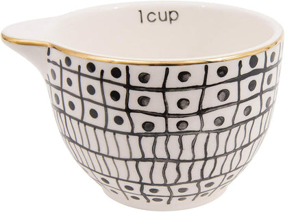 Creative Co-Op Black & White Stoneware Measuring Cups with Gold Electroplating (Set of 4 Sizes)