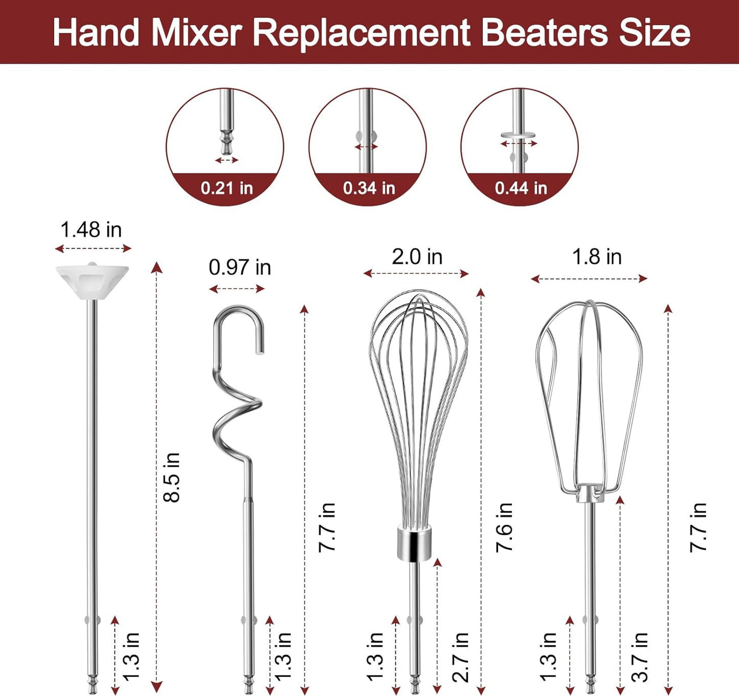 6 PCS Hand Mixer Beaters - Dough Hook and Blending Rod For Cuisinart Hand Mixer Beaters CHM-3 CHM-5 CHM-7 HM-50 HM-70 HM-90s HTM-9LT Replacement Cuisinart Mixer Attachments