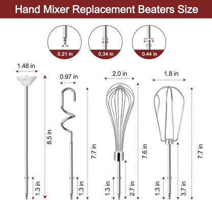 6 PCS Hand Mixer Beaters - Dough Hook and Blending Rod For Cuisinart Hand Mixer Beaters CHM-3 CHM-5 CHM-7 HM-50 HM-70 HM-90s HTM-9LT Replacement Cuisinart Mixer Attachments