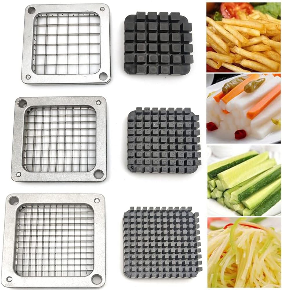 French Fry Cutter Chopper Blades Replacement, Commercial Vegetable Cutter Dicer Blade Stainless Steel Blade&Pusher Block Set for Cutting Potatoes Onions (1/4-inch, Replacement Cutter Blade)