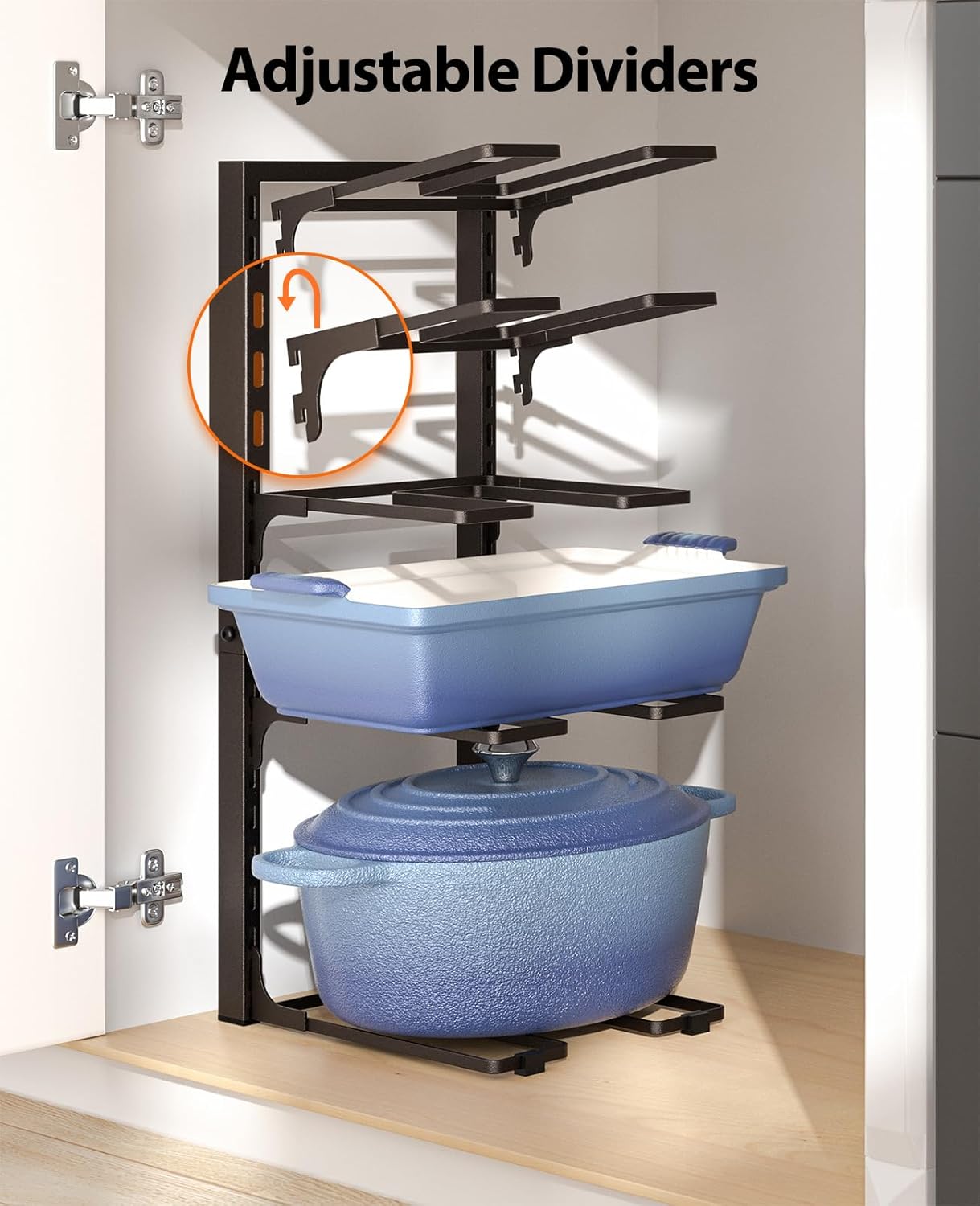 ORDORA Pots and Pans Organizer for Cabinet 16.61 Height, 8 Tier Pot Organizers Rack with 3 DIY Methods, Adjustable Pan Organizer under Cabinet Kitchen Organization and Storage