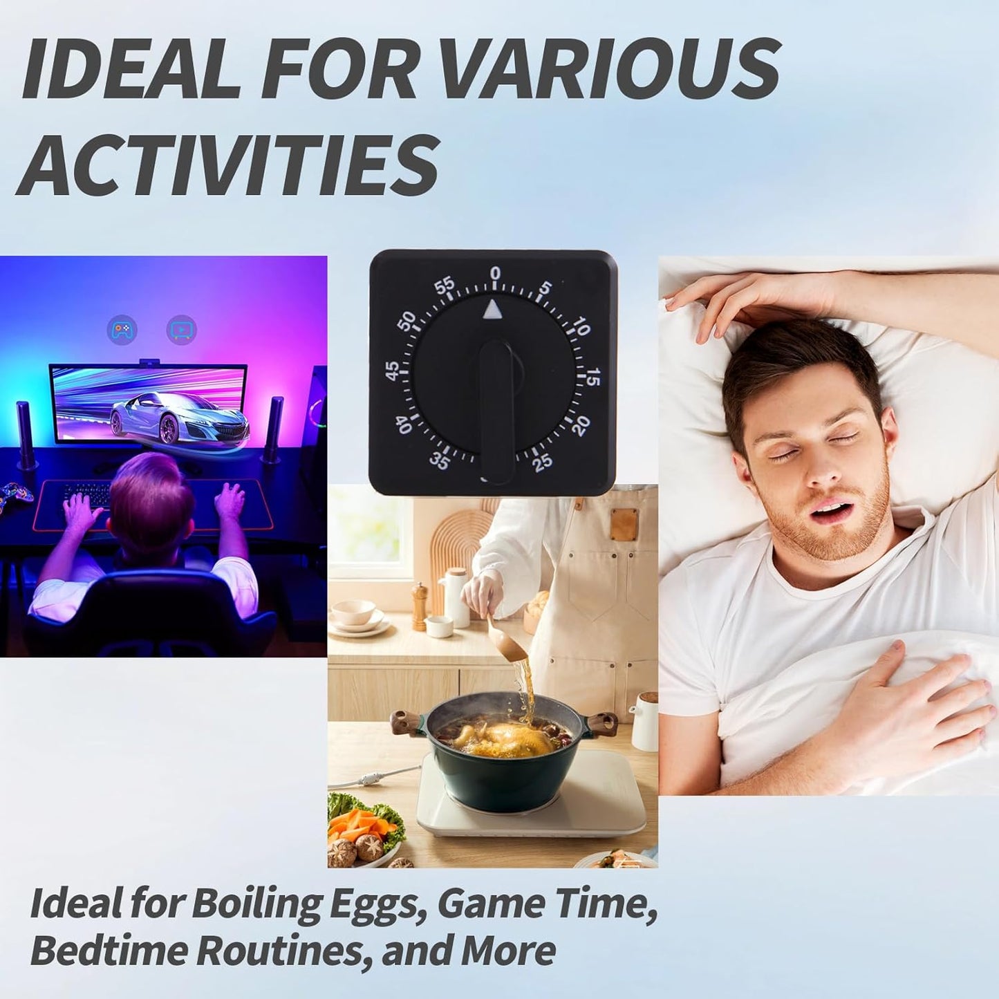 Square 60 Minute Mechanical Kitchen Timer Loud Alarm No Batteries Ideal for Cooking Baking and Kitchen Management Black