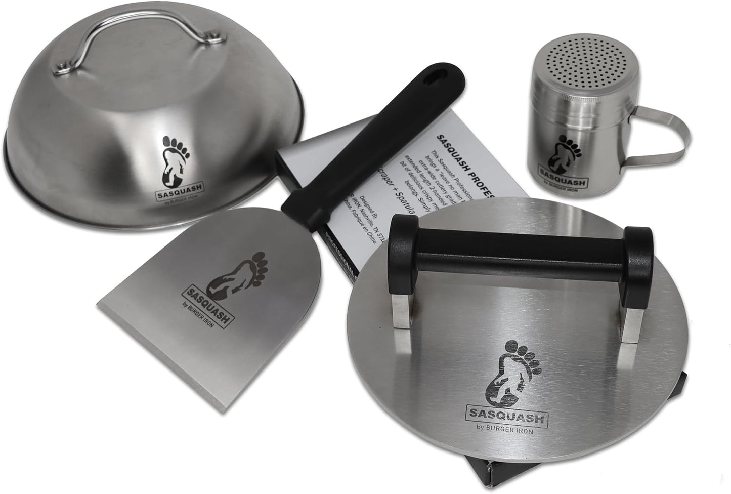 Sasquash Smash Burger Press, Bigfoot 8 Inch Burger Press, 3 Plus Pound Stainless Steel, Heavy Hamburger Smasher Tool, Round for Griddle, Grill, Flat Top, Sandwiches, Steak, Grilling Accessories