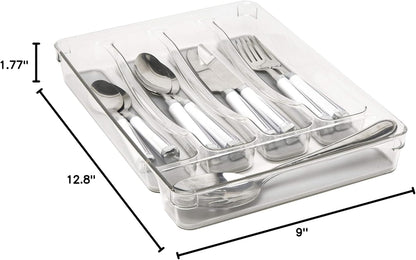 Kitchen Details 23195 Utensil and Cutlery Drawer Organizer, Divider, Tray, Storage, 5 Compartment, Clear