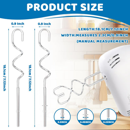 6 Pcs Hand Mixer Beater Attachments for KitchenAid Hand Mixers KHM3 KHM5 KHM7 KHM9, Stainless Steel Hand Mixer Beaters, Whisk, Blending Rod and Dough Hooks