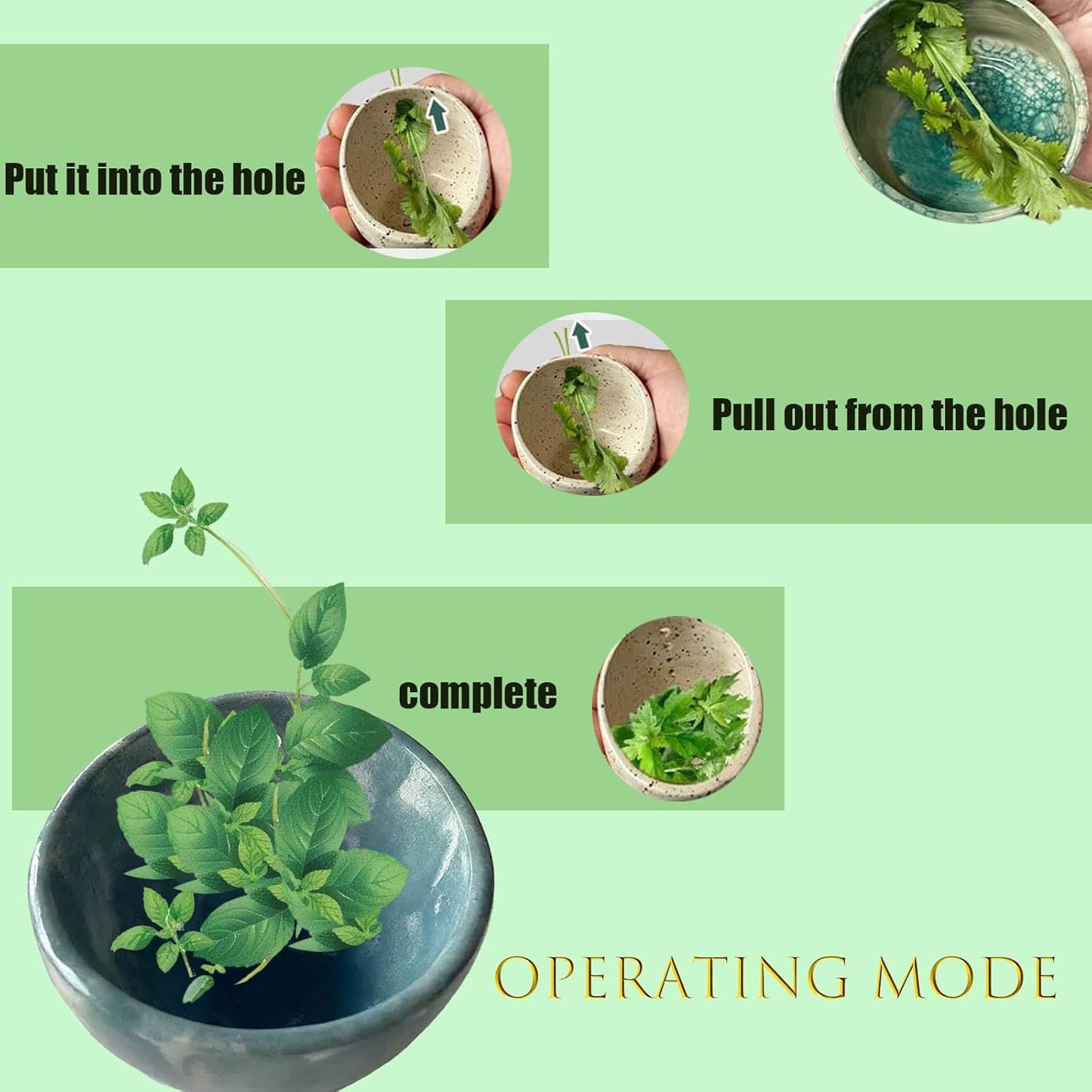 2025 New Handmade Pot Herb Stripper, Herb Stripper Bowl Ceramic, Used for Separating Leaves and Stems, Different Sizes of Holes Suitable for Leaves of Different Sizes (Blue)