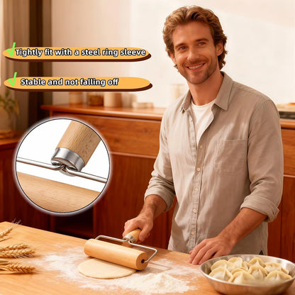 Wooden Rolling Pin Set - Non-Stick Pizza & Dough Roller, Ergonomic Bakery Tool for Cookies, Pie, Bread Dough | Heavy Duty, Easy Clean, Compact Storage | Kitchen Gadget Essential