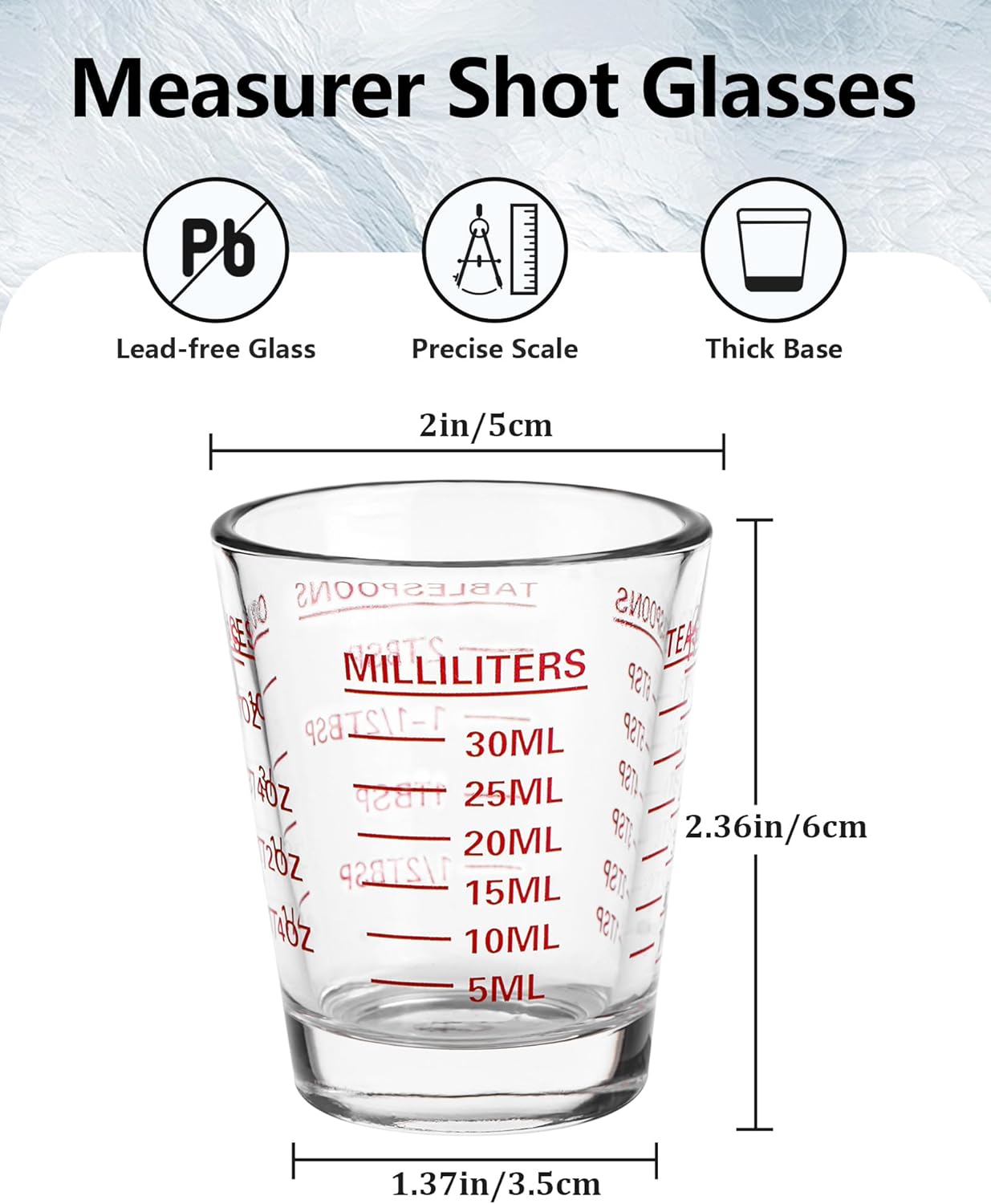 SAIAOKJ Shot Glasses Measuring Cup Set 2PACK Espresso Shot Glasses Liquid Heavy Glass 26-Incremental Measurement 1 OZ, 2 TBS, 6 TSP, 30 ML Kitchen Tools (Red)