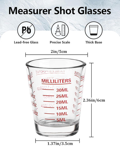 SAIAOKJ Shot Glasses Measuring Cup Set 2PACK Espresso Shot Glasses Liquid Heavy Glass 26-Incremental Measurement 1 OZ, 2 TBS, 6 TSP, 30 ML Kitchen Tools (Red)