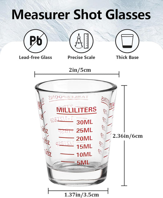 SAIAOKJ Shot Glasses Measuring Cup Set 2PACK Espresso Shot Glasses Liquid Heavy Glass 26-Incremental Measurement 1 OZ, 2 TBS, 6 TSP, 30 ML Kitchen Tools (Red)