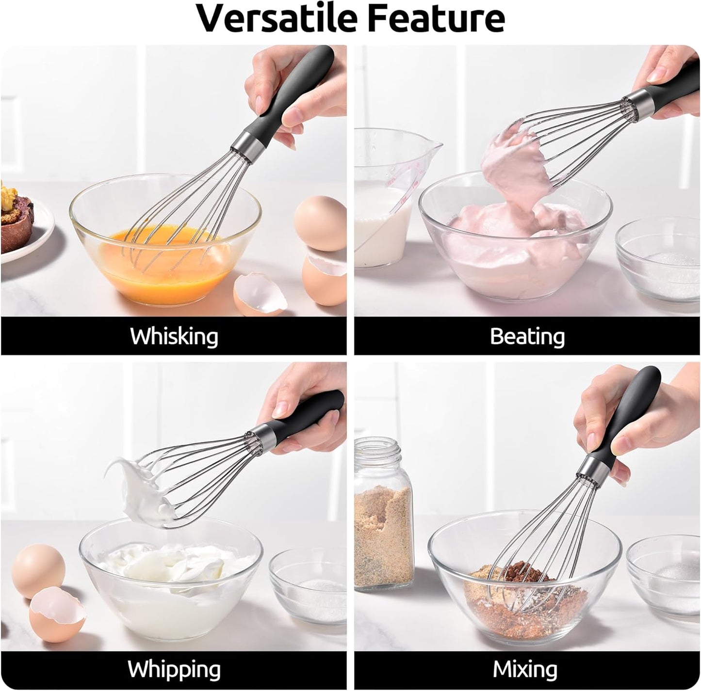 U-Taste 7" Mini Whisk for Cooking: 18/8 Stainless Steel Small Metal Kitchen Wisk, Tiny Hand Mixing Tool for Coffee, Egg, Sauce, 6-Wires Compact Head for Baking, Beating in Bowl, Mug, Jar (Set of 2)