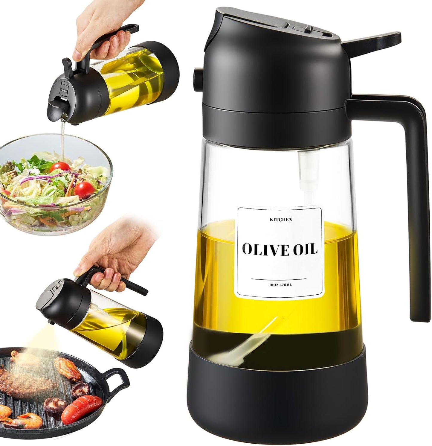 PARACITY 2 in 1 Oil Dipenser Bottle with Silicone Bottom (Black-2PCS)