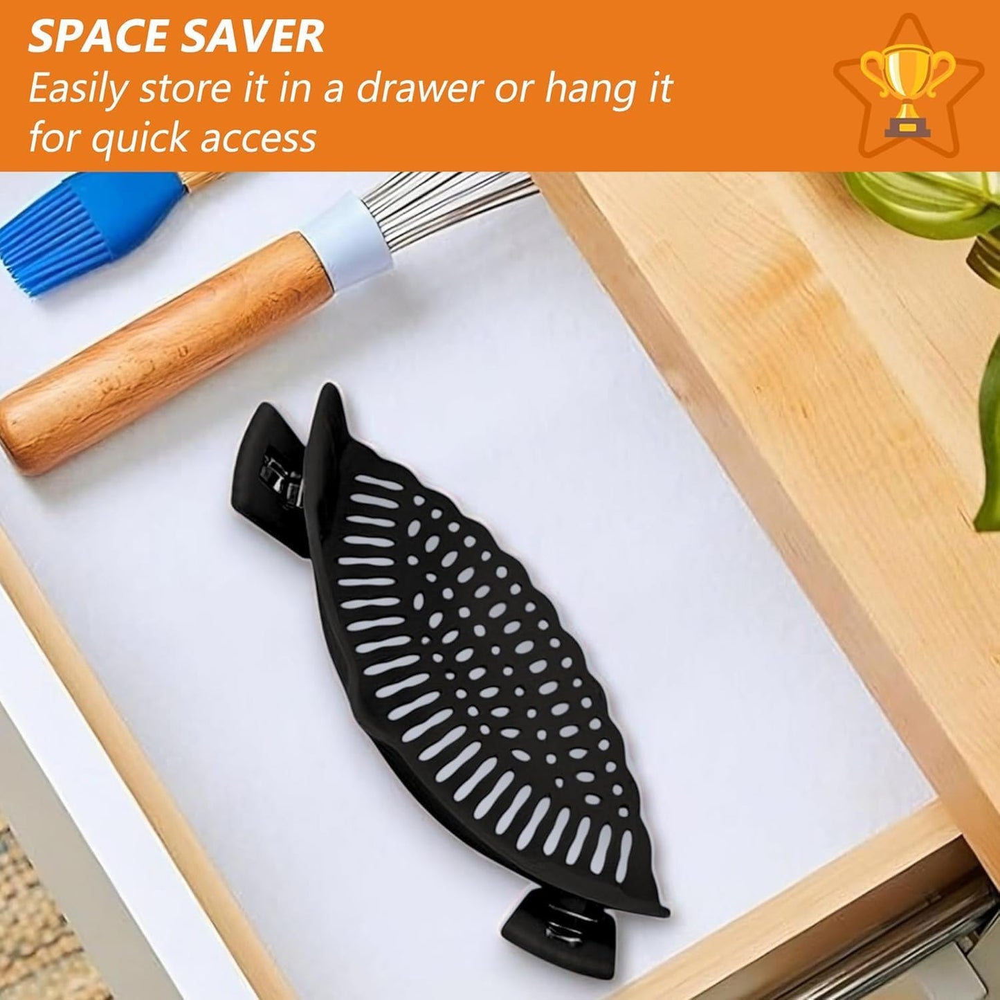 Clip On Strainer Silicone for All Pots and Pans, Pasta Strainer Clip on Food Strainer for Meat Vegetables Fruit Silicone Kitchen Colander (Grey)