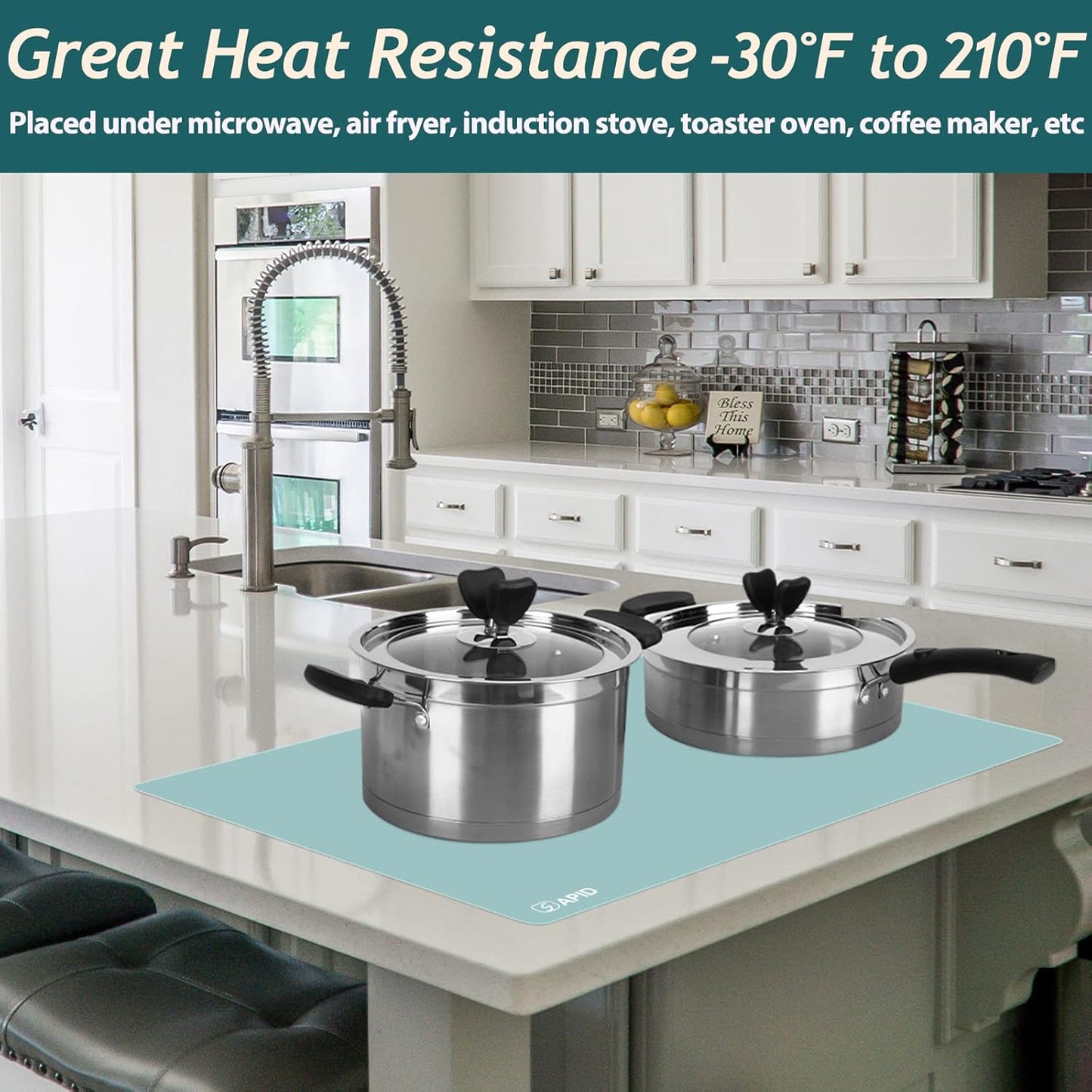 Extra Large Silicone Mat 36" x 24" Place Mats, Heat Resistant Mat for Kitchen Countertop Protector, Thick Placemats Washable Silicone Mats for Kitchen Counter Mat Dining Table Mat, Grey, Sapid