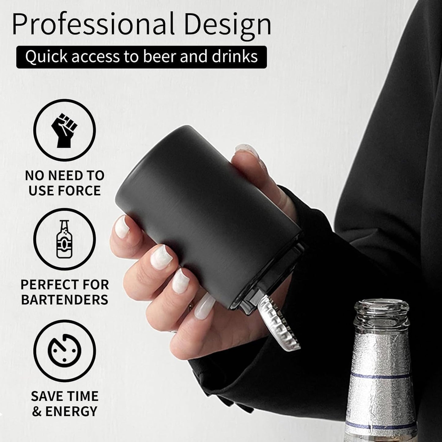 2PCS Beer Bottle Opener with Magnetic Cap, Automatic Stainless Steel One-Handed Bottle Cap Opener, Spring Loaded Push&Pop for Kitchen Home Bar Restaurant Household Utensils Destapador de Cerveza