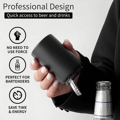 2PCS Beer Bottle Opener with Magnetic Cap, Automatic Stainless Steel One-Handed Bottle Cap Opener, Spring Loaded Push&Pop for Kitchen Home Bar Restaurant Household Utensils Destapador de Cerveza