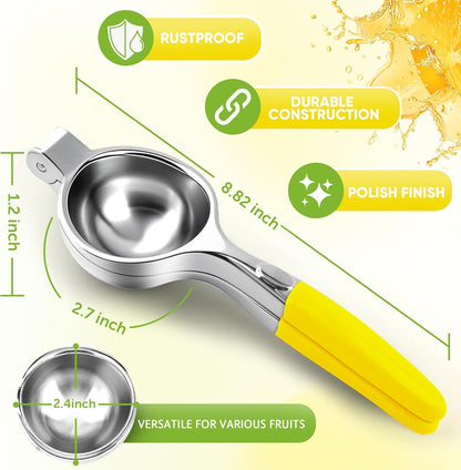 Lemon Squeezer Large, Lemon Squeezer Juicer Stainless Steel, Heavy Duty Manual Citrus Juicer Hand Press, Kitchen Tools Lime Squeezer Bar Tool, Easy to Clean Metal Lemon Hand Press