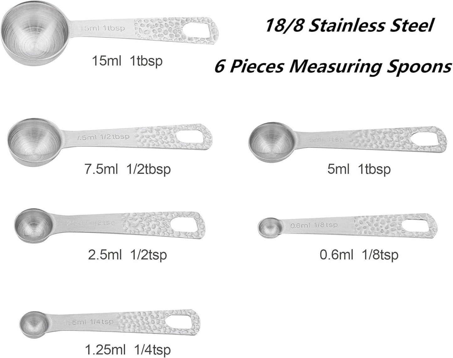 Measuring Spoons Set, 18/8 Stainless Steel Measuring Spoons Set for Dry&Liquid, Metal Metric & US Measuring Spoon with 1 Leveler and Locking Ring for Kitchen & Baking