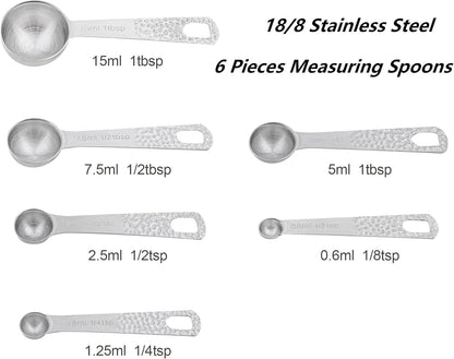 Measuring Spoons Set, 18/8 Stainless Steel Measuring Spoons Set for Dry&Liquid, Metal Metric & US Measuring Spoon with 1 Leveler and Locking Ring for Kitchen & Baking