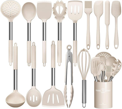 Silicone Cooking Utensil Set, Umite Chef 15pcs Silicone Cooking Kitchen Utensils Set, Non-stick - Best Kitchen Cookware with Stainless Steel Handle - Black Kitchen Utensils