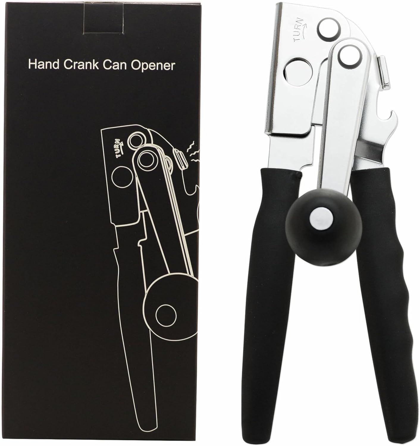 Anti-slip Stainless Steel Hand-cranked Can Opener, Manual Heavy-duty with Sharp Blade and Smooth Edge Cutting, Comfortable Extra-long Handle and Large Knob, Easy-to-Use Large Handheld Can Opener