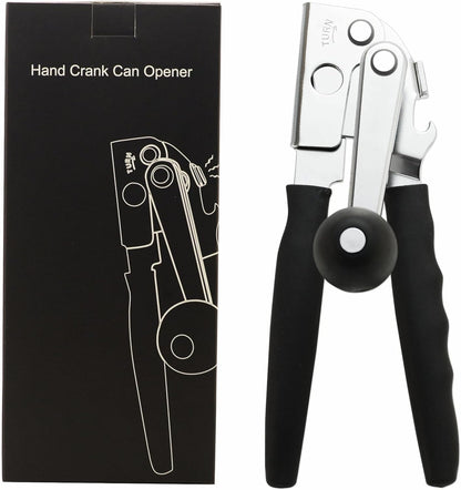 Anti-slip Stainless Steel Hand-cranked Can Opener, Manual Heavy-duty with Sharp Blade and Smooth Edge Cutting, Comfortable Extra-long Handle and Large Knob, Easy-to-Use Large Handheld Can Opener